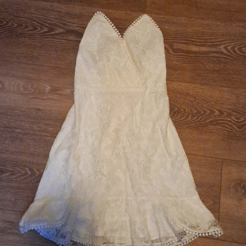 Strapless party dress.